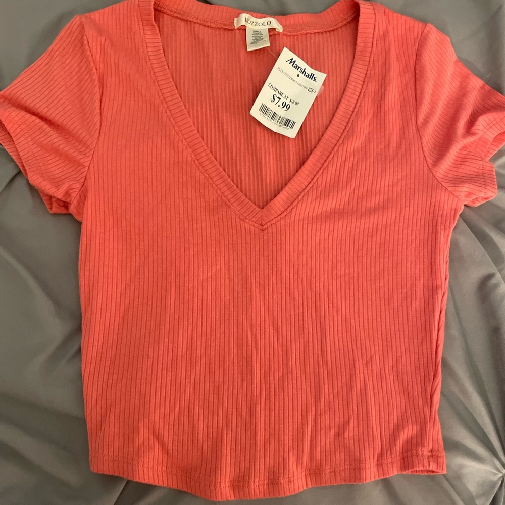 A New Day Women's Ribbed Coral V-Neck Tee
